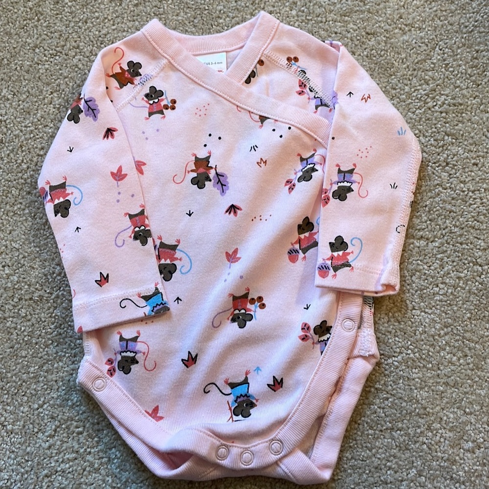 Hanna Andersson mouse pattern, long sleeve onesie